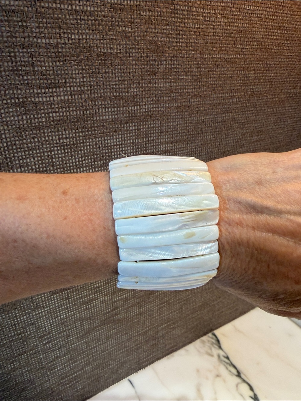 White Stretch Mother-of-Pearl Bracelet - Unbranded